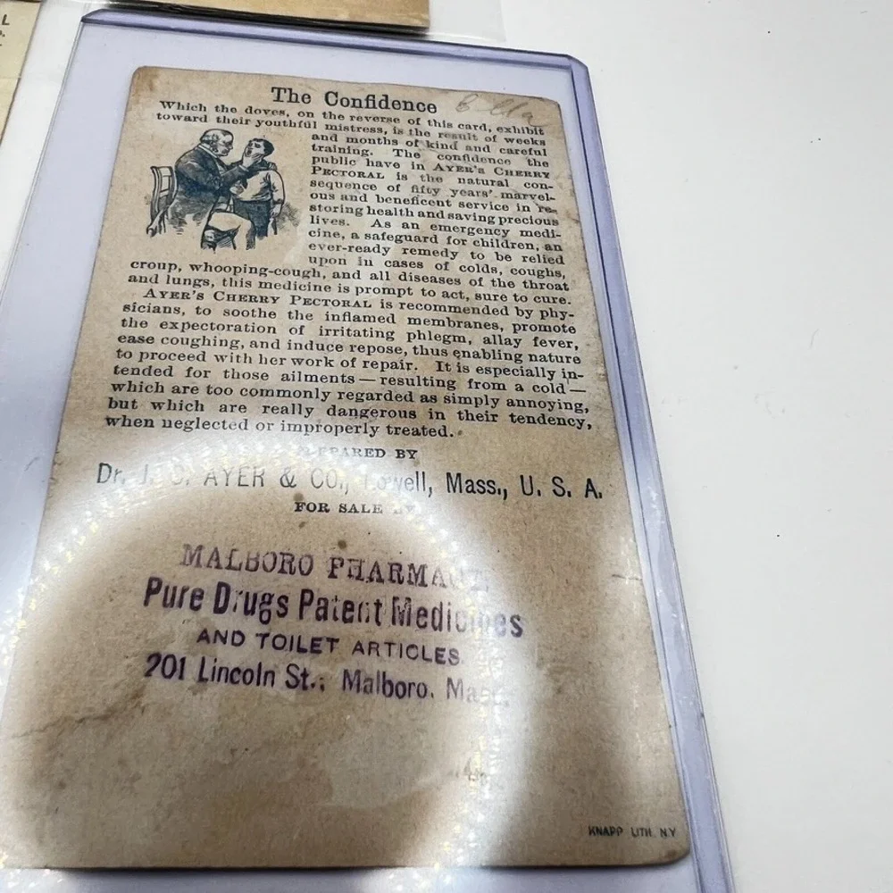 Vtg Advertising Trading Card - 4 Ayer's Cherry Pectoral Lowell MASS Pharmacy